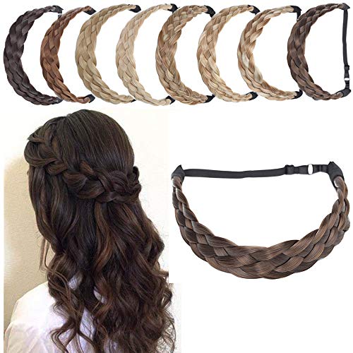 SEGO Diademas Trenzadas Elásticas Mujer Pelo Sintético Se Ve Natural [Castaño Oscuro] Extensiones de Cabello Accesorios Braid Hair Headband (L-3.8cm)