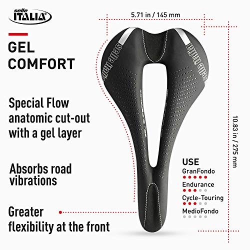 Selle Italia - Sillìn Bicicleta de Carretera MAX SLR Gel Superflow, Rail TI 316 Tubo Ø7, Sillìn Road Gran Turismo Fibra-tek, Comfort Gel, Amortiguador