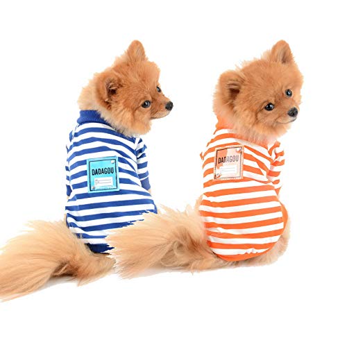 SELMAI Camisa Perro Verano para Perros Pequeños Algodón Cómodas Camisetas de Rayas para Gatos Mangas Cortas Polo Chaleco tee Transpirable Ropa para Chihuahua Mascotas Yorkshire Uso Diario 2 Colores