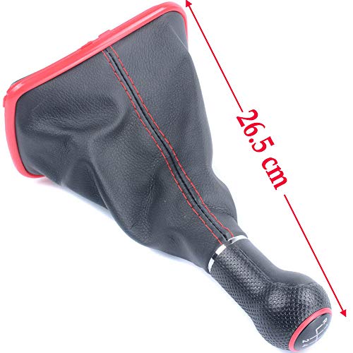 Semoss 5 Velocidades Universal Manual Pomo Palanca Cambios con Polaina y funda polvo y Marco para coche,diámetro 12mm,Rojo