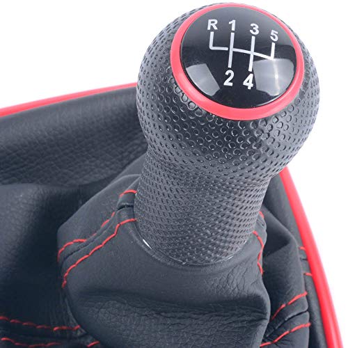 Semoss 5 Velocidades Universal Manual Pomo Palanca Cambios con Polaina y funda polvo y Marco para coche,diámetro 12mm,Rojo