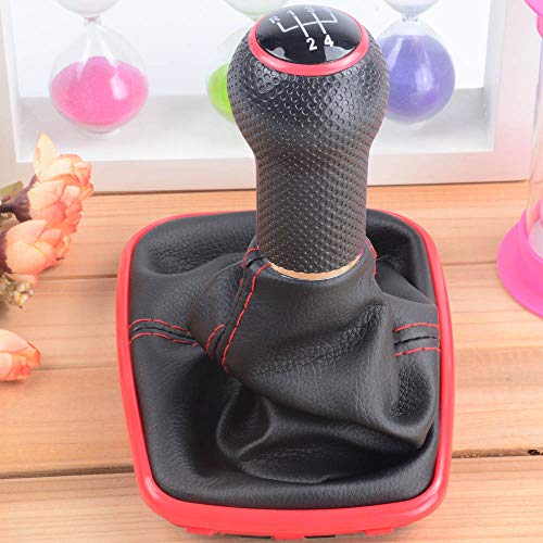 Semoss 5 Velocidades Universal Manual Pomo Palanca Cambios con Polaina y funda polvo y Marco para coche,diámetro 12mm,Rojo