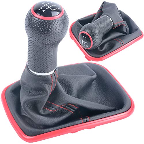 Semoss 5 Velocidades Universal Manual Pomo Palanca Cambios con Polaina y funda polvo y Marco para coche,diámetro 12mm,Rojo