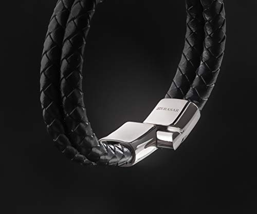 SERASAR 20cm Plata Pulsera de Cuero Hombre Chico Pulseras Hombres Brazalete Brazaletes Pulso Muñequera Muñequeras Bisuteria Bisutería Joyeria Nudos Cuerda Cuerdas Bracelet Men Jewellery Unisex Ancha