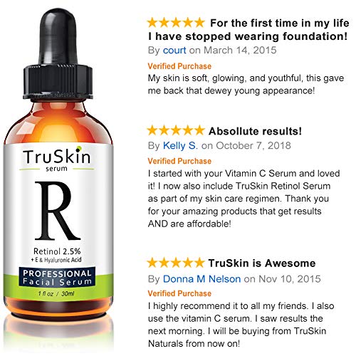 Sérum para arrugas TruSkin con Vitamina A + Ácido Hialurónico, Vitamina E, Té Verde Orgánico, Aceite de Jojoba. Ideal para su uso con Sérum TruSkin Naturals Vitamina C Antienvejecimiento, 30 ml