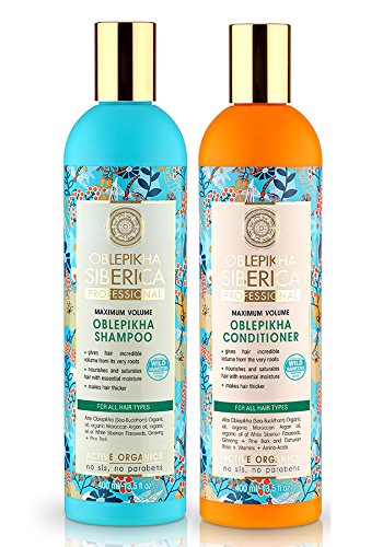 Set 2 unidades, oblepikha Champú y acondicionador de cabello para todos los tipos de cabello, máximo volumen, 400 ml + 400ml, Natura siberica