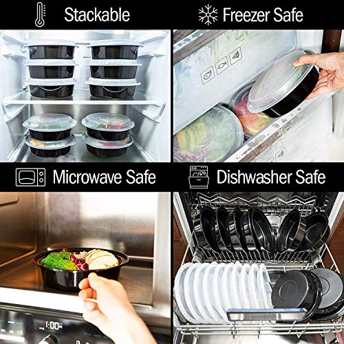 (Set de 10) Contenedores Para Comida Circulares De Plástico Sin BPA Con Tapas Herméticas - Recipiente Apilable Y Reutilizable De Alimentos Estilo Bowl - Para Microondas, Congelador Y Lavavajillas