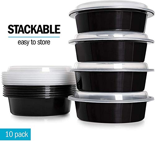 (Set de 10) Contenedores Para Comida Circulares De Plástico Sin BPA Con Tapas Herméticas - Recipiente Apilable Y Reutilizable De Alimentos Estilo Bowl - Para Microondas, Congelador Y Lavavajillas