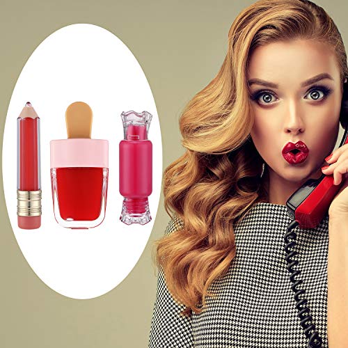 Set de 28 Herramientas de Tubo de Brillo Labial Vacío 8 Tubos Brillo de Labios en Forma de Helado 8 Tubos en Forma de Lápiz 8 Contenedores de Brillo de Labios en Forma de Caramelo con 4 Embudos