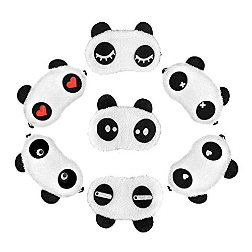 Set de 7 bonitos antifaces para dormir de oso panda, ayuda para dormir dulce, suave y mullida, venda para los ojos, remedio para dormir en viajes y fiestas de pijamas