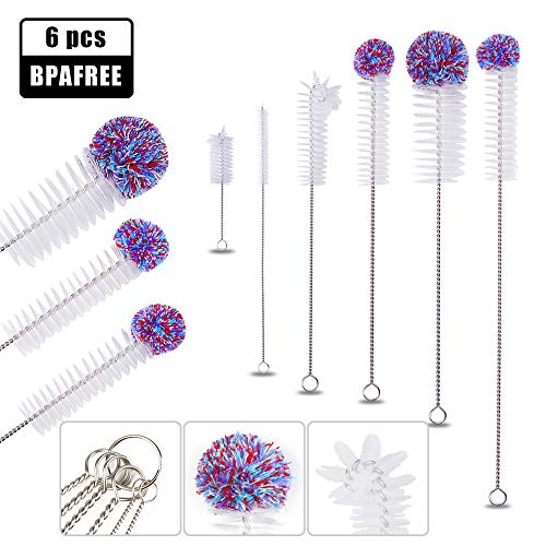 Set de Cepillo de Limpieza, 6 Piezas Flexible Botella De Cepillo De Limpieza, Con Cabeza Redonda de Algodón, Cepillo de Nylon, para Jarras, Matraces, Tazas, Vasos, Floreros, Paja, Jarras de Café
