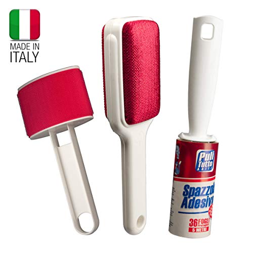 SET de cepillos para la limpieza de la ropa, sofás, alfombras: Cepillo adhesivo con 36 hojas precortadas, longitud 5 metros, cepillo de terciopelo doble, cepillo para lana.