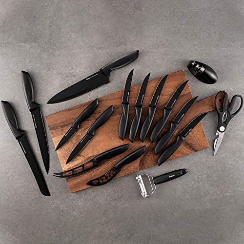 Set de Cuchillos de Cocina, 16 piezas con Portacuchillos Gratuito - Cuchillos de Cocina de Acero Inox, Anti-Corrosión, Antiadherentes- Bloque de Cuchillos de Cocina Profesionales, no retiene Bacterias