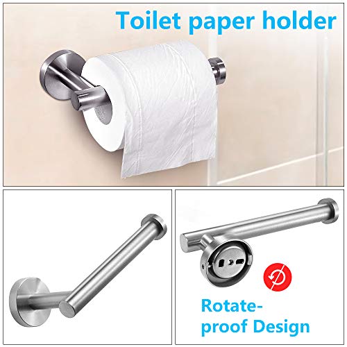 Set de herrajes para baño Powcan, cepillado acero inoxidable SUS 304 de acero inoxidable montado en la pared Inodoro Papel Titular Toalla Bar Gancho de bata (3pcs Bathroom Hardware Set)