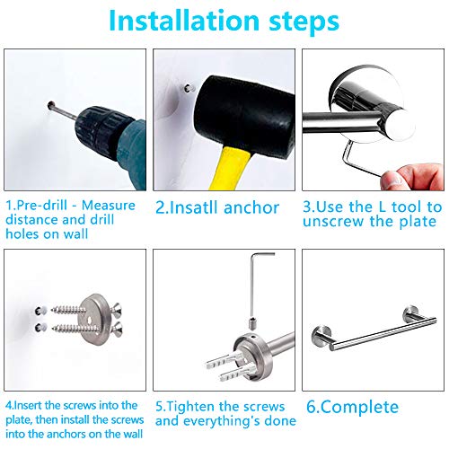 Set de herrajes para baño Powcan, cepillado acero inoxidable SUS 304 de acero inoxidable montado en la pared Inodoro Papel Titular Toalla Bar Gancho de bata (3pcs Bathroom Hardware Set)