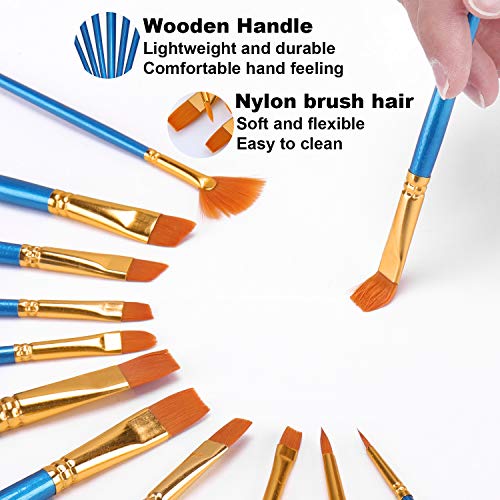 Set de pinceles, incluye 12 pinceles, 2 paletas, 1 cuchillo de paleta, pinceles para acrílico, acuarela, pintura al óleo, niños, principiantes, artistas, amantes de la pintura (azul)