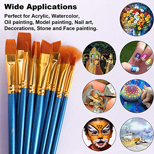 Set de pinceles, incluye 12 pinceles, 2 paletas, 1 cuchillo de paleta, pinceles para acrílico, acuarela, pintura al óleo, niños, principiantes, artistas, amantes de la pintura (azul)