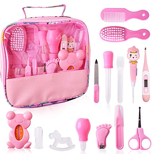 Set para Cuidado del Bebé Rosa 14 Unids Recién Nacido Bebé Cuidado Set con dos Peines Cortauñas Cepillos de Dedo para Bebés (14pcs Rosa)