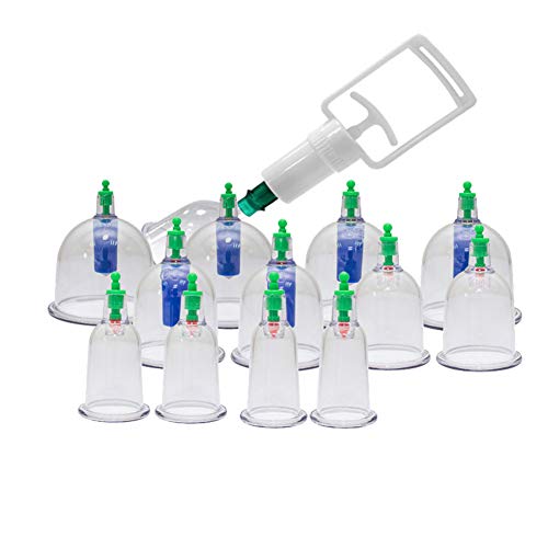 Set Ventosa Cupping Terapia Chinas,12 Vasos de Aire Vacio y Bomba, para Celulitis, Dolor de Espalda, Facial,Adelgazar