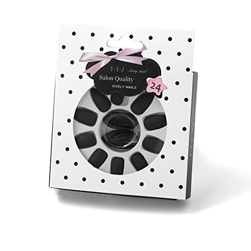Sethexy 24 piezas Puro Color Mate Agudo Uñas falsas Escarchado Moda Estilete Cobertura total Largo Uñas acrílicas con uñas falsas para mujeres y niñas (negro)