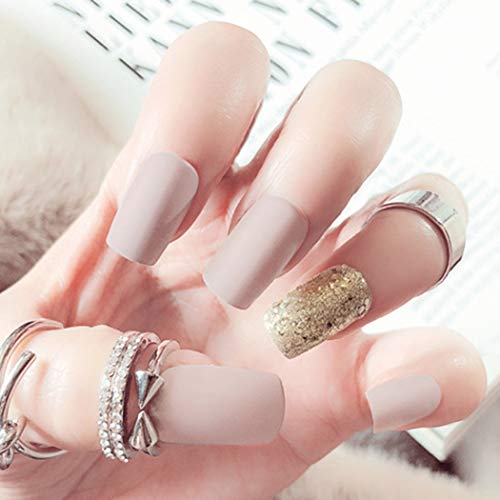 Sethexy Mate Uñas falsas Medio Resplandecer Cobertura total Diseño artístico Acrílico 24 piezas Uñas postizas para mujeres y niñas