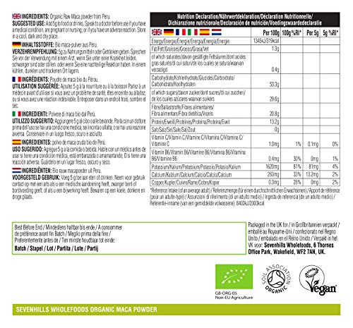 Sevenhills Wholefoods Maca Cruda En Polvo Orgánico 500g