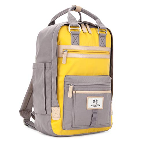 SEVENTEEN LONDON - Mochila 'Wimbledon' Moderna, Sencilla y Unisex con un Acabado Gris & Amarillo en el Estilo de una Mochila escandinava, computadora portátil de hasta 13"