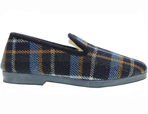 SEVILLAS 97 Zapatilla Cerrada Confortable Paño Cuadros Pura Lana Virgen Clásica Casa Hombre Marino Talla 41