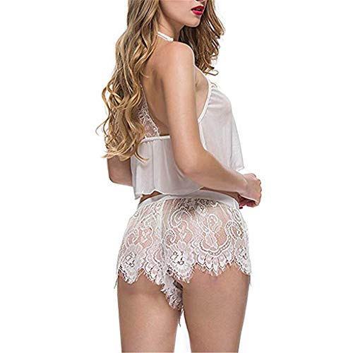 Sexy Mujer Ropa Interior de Dos Piezas Encaje Halter Bra + Mini Falda Yesmile ?? Ropa de Dormir de Las Mujeres Correa sin Mangas de Noche Encaje Conjuntos de Pijamas