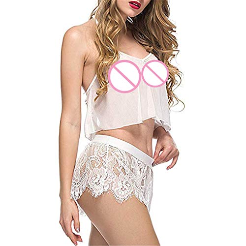 Sexy Mujer Ropa Interior de Dos Piezas Encaje Halter Bra + Mini Falda Yesmile ?? Ropa de Dormir de Las Mujeres Correa sin Mangas de Noche Encaje Conjuntos de Pijamas