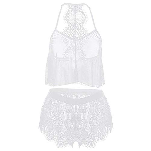 Sexy Mujer Ropa Interior de Dos Piezas Encaje Halter Bra + Mini Falda Yesmile ?? Ropa de Dormir de Las Mujeres Correa sin Mangas de Noche Encaje Conjuntos de Pijamas
