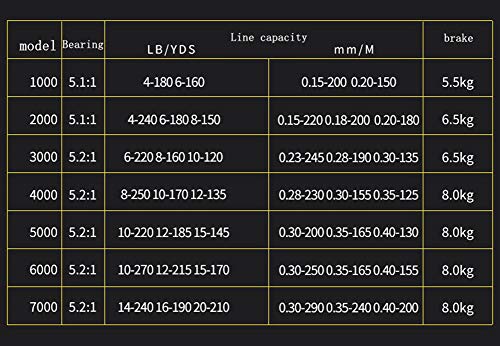 SH-QIAN Carrete De Pesca Rueca Giratoria Relación De Velocidad 5.2: 1 Peso Ligero Alisar Fuerza De Frenado 8 Kg Anticorrosivo Y Duradero Equipo De Pesca De Mar,2000