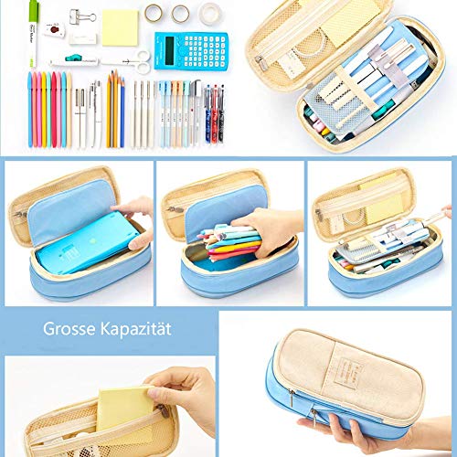 Shager - 1pcs Chicas Chicos Niños Grande Plegable Estuches , Lienzo Lápiz Cosmética con Cremallera Caja Case Escolar 21.5 * 10 * 7 CM (Azul Claro)