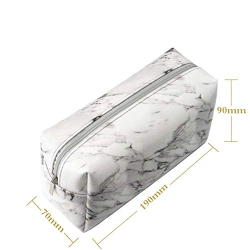 Shager - 1pcs Mármol Bolsa de cosméticos de Viaje PU Lápiz Bolsa de Almacenamiento de Moda Portátil para Mujeres Caja Case Escolar Chicas Niñas 19* 7* 9CM (Blanco)