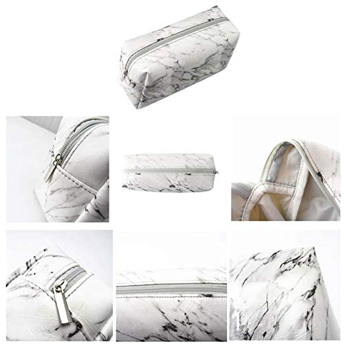 Shager - 1pcs Mármol Bolsa de cosméticos de Viaje PU Lápiz Bolsa de Almacenamiento de Moda Portátil para Mujeres Caja Case Escolar Chicas Niñas 19* 7* 9CM (Blanco)
