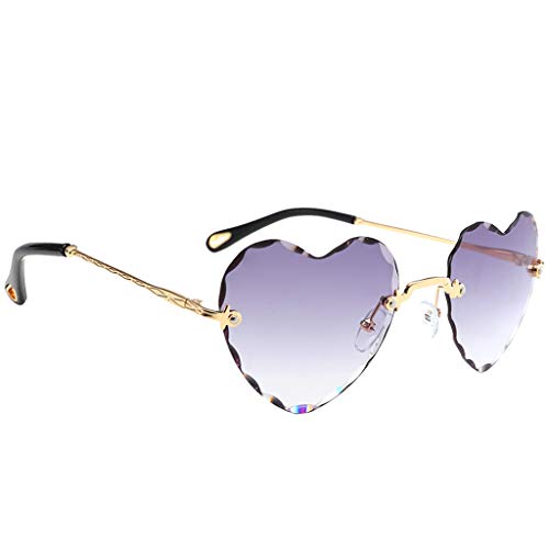 Sharplace Gafas de Sol DIN Montura Lentes Planas Forma de Corazón UV400 para Mujer Chica - Gris, Tal como se Describe