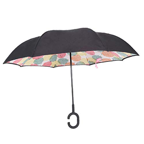 sharprepublic Sombrilla Invertida Doble Capa de Hoja de Arce Anti-Viento Paraguas Anti-Ultravioleta Reverso Paraguas Plegable Mango en Forma de C - Hoja de Arce