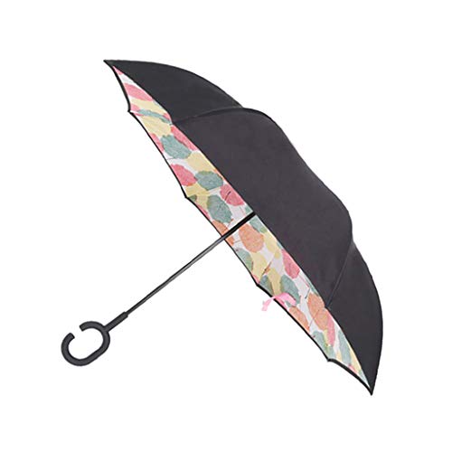 sharprepublic Sombrilla Invertida Doble Capa de Hoja de Arce Anti-Viento Paraguas Anti-Ultravioleta Reverso Paraguas Plegable Mango en Forma de C - Hoja de Arce