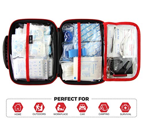 SHBC Kit Compacto de Primeros Auxilios (228 Piezas) Diseñado para Cuidados Familiares de Emergencia. Carcasa de EVA a Prueba de Agua. Esta Bolsa es Ideal para el Coche, Barco, Camping, Oficina. Rosa