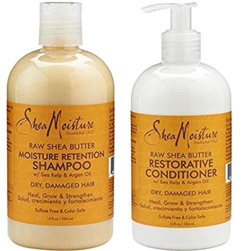 Shea Moisture Raw Shea Butter, DUO set Moisture Retention Shampoo + Restorative Conditioner, 13 Ounce, 1 each by Shea Moisture