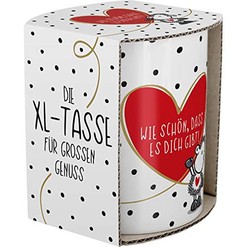 Sheepworld 46219 XL-Tasse Wie schön, DASS es Dich Gibt, Porzellan, 60 cl, mit Geschenk-Banderole, Rot taza, Porcelana