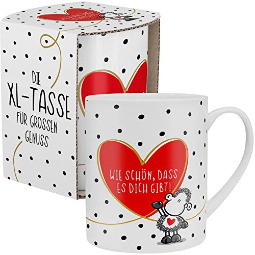Sheepworld 46219 XL-Tasse Wie schön, DASS es Dich Gibt, Porzellan, 60 cl, mit Geschenk-Banderole, Rot taza, Porcelana