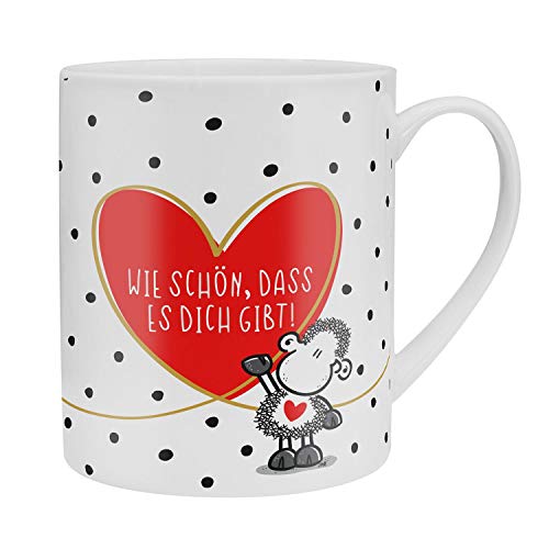 Sheepworld 46219 XL-Tasse Wie schön, DASS es Dich Gibt, Porzellan, 60 cl, mit Geschenk-Banderole, Rot taza, Porcelana