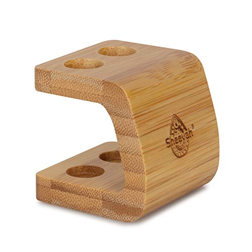 Sheevah Porta cepillos de Dientes de bambú para Cabezales Oral B. Cepillo de Dientes eléctrico Hecho a Mano, sin plástico y Respetuoso con el Medio Ambiente. Porta hasta Dos Cabezales.