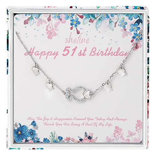 shefine 51 cumpleaños regalos para mujer – plata de ley 925 mujer cinco linda plata Pez pulsera, 51 años de edad cumpleaños regalos para mujeres, divertido 51 cumpleaños regalos para mujer