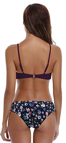 SHEKINI Mujer Conjunto de Bikini de Dos Piezas Almohadillas Bañador Estampar Trajes de Baña (Violeta, Medium)