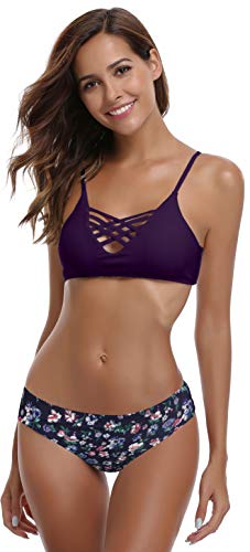 SHEKINI Mujer Conjunto de Bikini de Dos Piezas Almohadillas Bañador Estampar Trajes de Baña (Violeta, Medium)