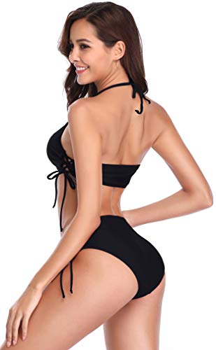 SHEKINI Mujeres Bikini Push up decoración del hogar de Dos Piezas Trajes de baño Bikini Mujer Bikini de culotes Amarillo Vendas de Bikini brasileño(X-Large,Negro)