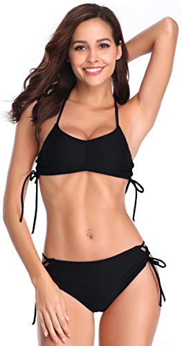 SHEKINI Mujeres Bikini Push up decoración del hogar de Dos Piezas Trajes de baño Bikini Mujer Bikini de culotes Amarillo Vendas de Bikini brasileño(X-Large,Negro)