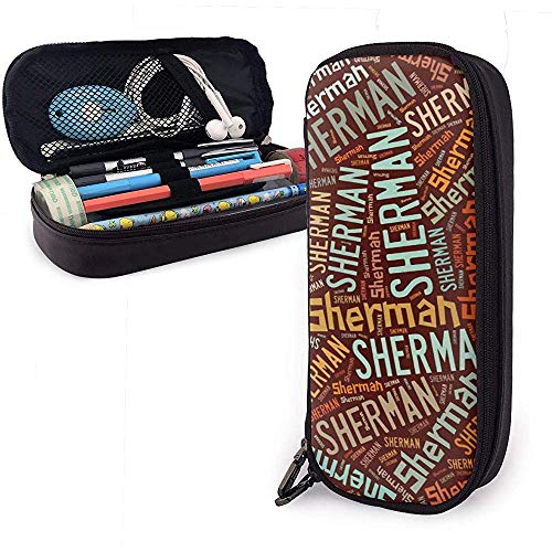 Sherman - Apellido americano Estuche de cuero de gran capacidad Estuche de lápices Estuche de lápiz Organizador de papelería Organizador Bolígrafo portátil Bolso cosmético